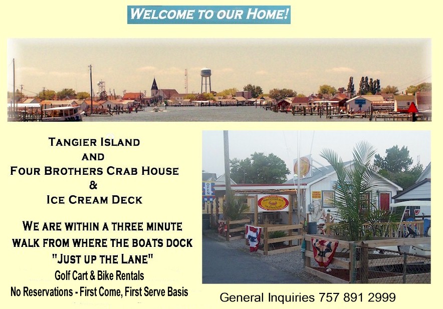 Tangier Island and Four Brothers Crab House and Ice Cream Deck